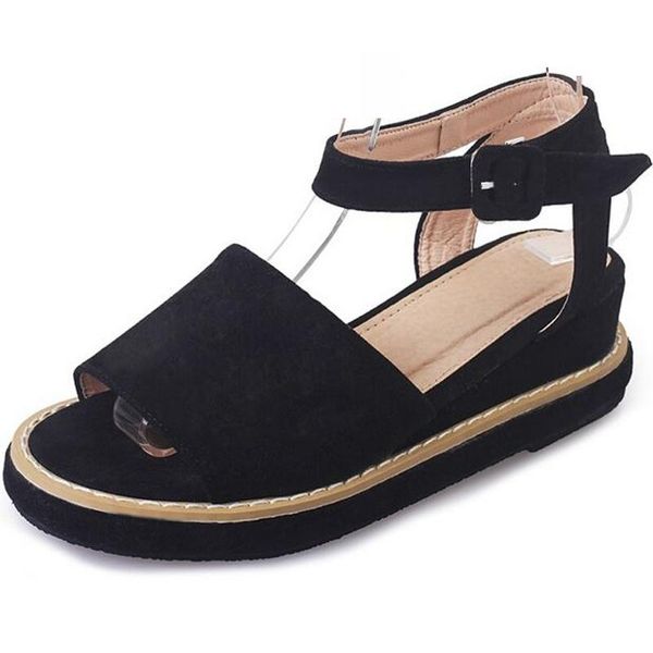 

sandals wedge female summer nice han edition suede all-match waterproof thick bottom platform women shoes, Black