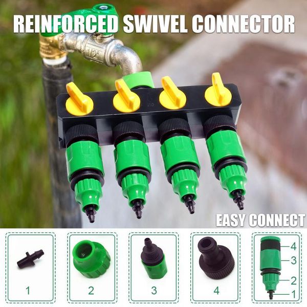 

watering equipments 4-way hose splitters irrigation adapter water connectors female thread tap 1set outdoor lrrigation tools
