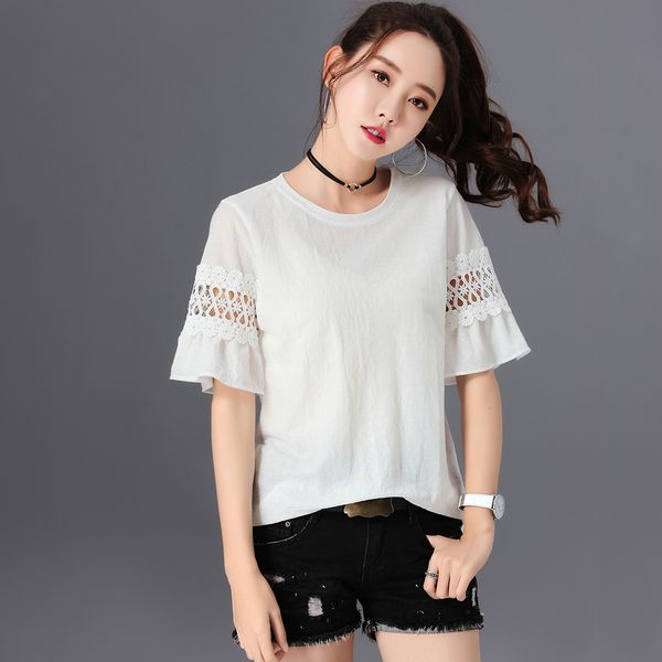 

2021 new vero nova costura-de manga curta t-shirt fmea solta em torno do pescoo shirt partes superiores das meninas moda casual t camisas nd, White