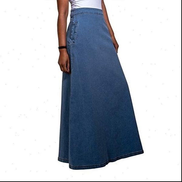 

plus size high waist denim skirts for women 2021 vintage blue washed maxi skirts casual solid a line skirts elegant, Black