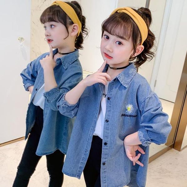 

shirts 2021 children shirt toddler kids baby girl clothes denim costume long sleeve casual turn-down collar blouse, White;black