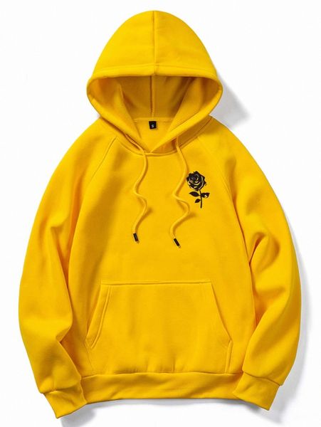 

romwe guys floral print drawstring sweatshirt e2r3#, Black