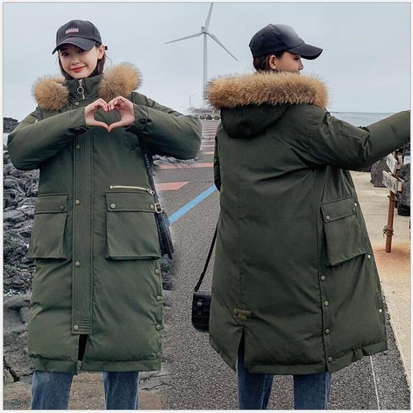 

women's trench coats winter jacket parka women fur collar thick loose plus size cotton padded warm bread coat outwear parkas femme army, Tan;black