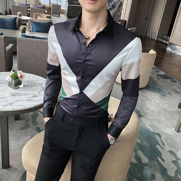 

new spring simple sh casual male shirt clothes 2021 all long sleeve games fine-tuning graduation formal qvgo, Black;brown