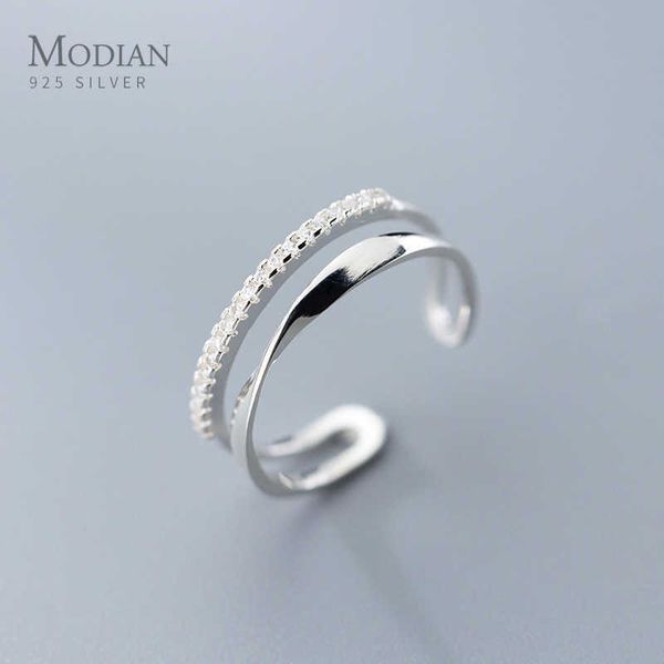 

zircon double circle open adjustable ring for women 925 sterling silver wedding engagement statement jewelry 210707, Slivery;golden