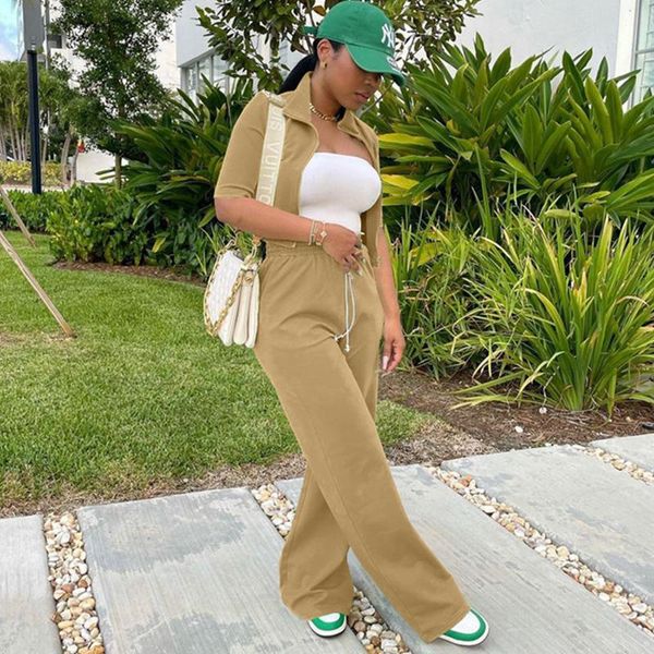 

women's two piece pants casual set zip long sleeve coat lace up sweatpants tracksuit loungewear street fall outfits matching sets, White