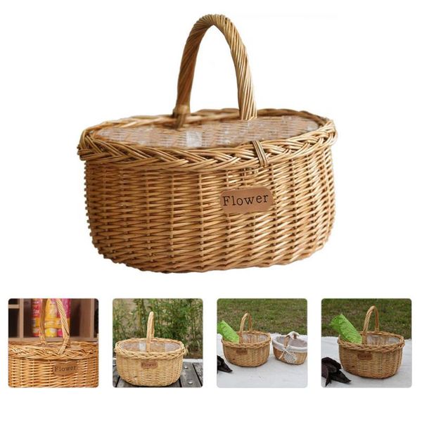 

storage baskets 1pc wicker woven fruit basket outdoor picnic po prop egg