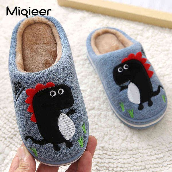 

winter slippers for boys girls dinosaur cartoon cute kids warm flat shoes children non-slip home indoor fashion pantufa infantil 211119, Black;grey