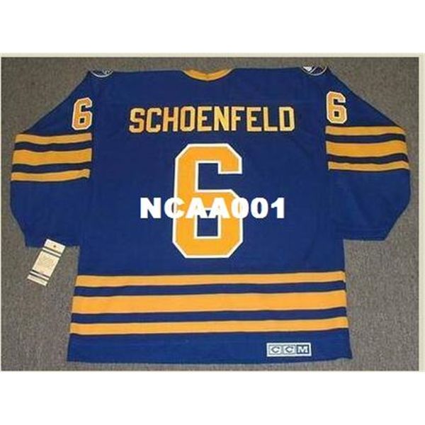 

001s #6 jim schoenfeld buffalo sabres 1976 ccm vintage hockey jersey or custom any name or number retro jersey, Black