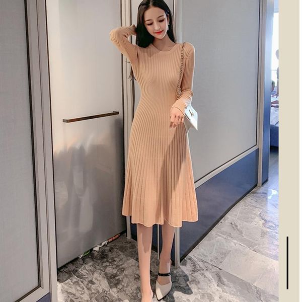 

casual dresses woman elegant autumn winter sweater dress solid short thick long sleeve a-line knit, Black;gray