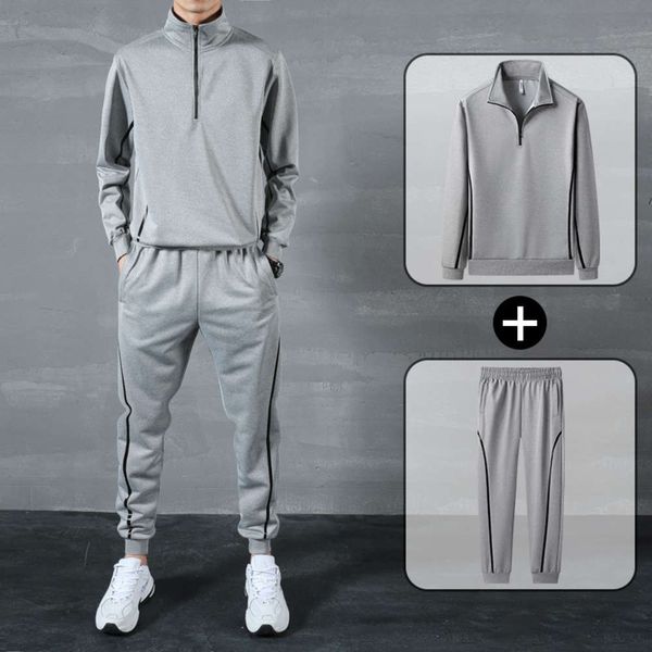 

2021spring and autumn pullover sweater pants long sleeve korean outdoor leisure sports collar men's two piece suitw, Gray