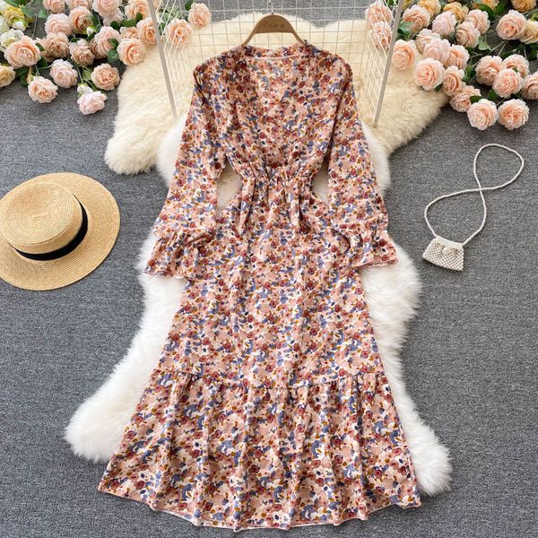 

casual dresses singreiny-dressed floral retro-feminine, elegant french dress long sleeve, low v, short autumn, bohemian, stamina, holiday, Black;gray