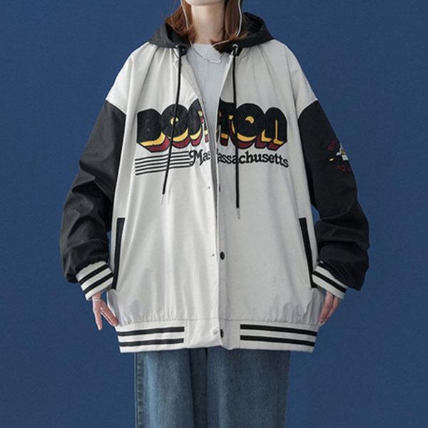 

women's jackets bomber jacket women baseball uniform contrast color korean versatile hooded autumn thin coat harajuku streetwear vintag, Black;brown