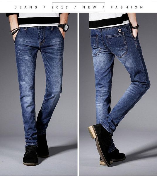 

men's jeans spring and summer stretch male youth self-cultivation feet pants korean version of simple calf, Blue