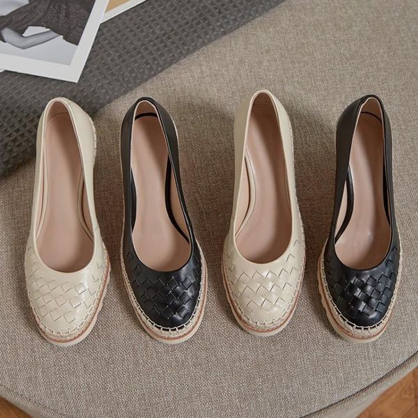 

mljuese 2021 women pumps soft cow leather autumn spring checkered slip on black color round toe wedges high heels pumps