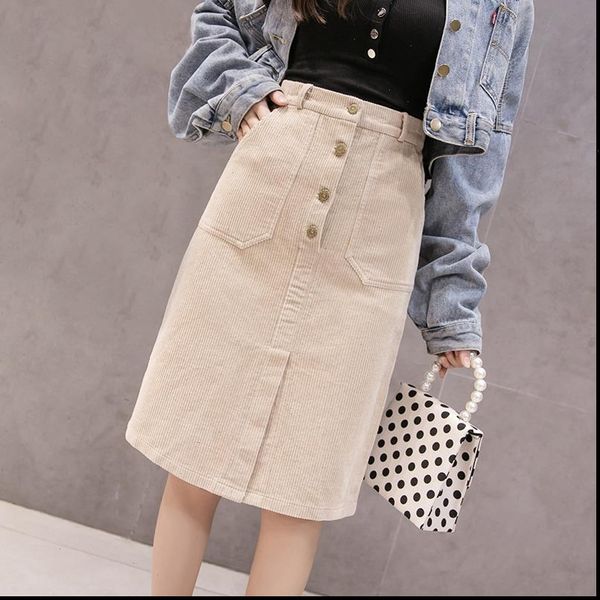 

casual solid a line harajuku women skirt button vintage high waist kawaii skirts pockets ladies vogue cute sweet skirts, Black