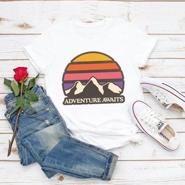 

women vacation mountain fashion striped lady print clothes summer t graphic shirt t-shirts female ladies womens tee t-shirt, White