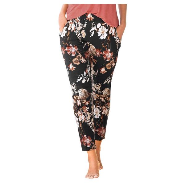 

women's pants & capris ashion printed floral womens celmia vintage linen long trousers f loose pantalones femme ladies office party pan, Black;white