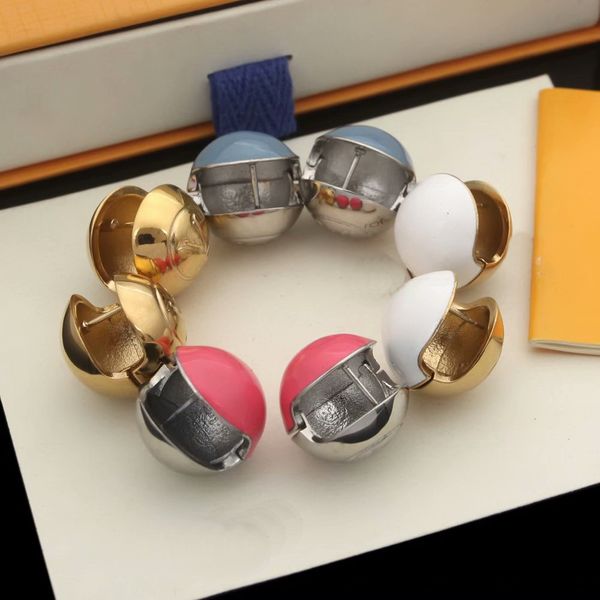 

europe america fashion style lady women titanium steel engraved v initials enamel ear clip stud planete earrings m68967, Golden;silver