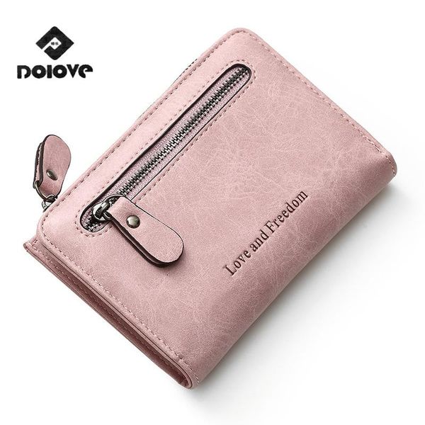 

wallets dolov 2021 wallet female short european and american version of the simple wild retro two folding buckle student, Red;black