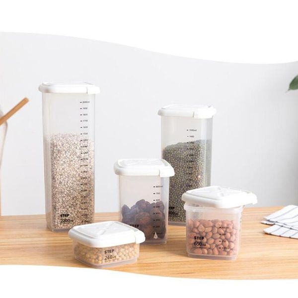 

square transparent sealed can with scale grain storage tank kitchen cereal crisper for dry oatmeal rice (240ml)