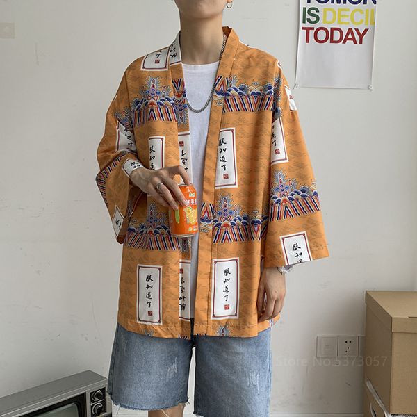 

2021 new shirt for men women fashion japanese kimono samurai leisure harajuku loose asian style casual long sleeve printing streetwear 7fn6, White;black