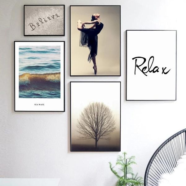 

paintings beach tree landscape quotes wall art canvas, ocean girl, nordic posters and prints, pictures, home decor for living room