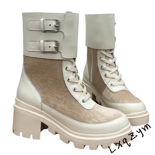 

boots design cow leather splicing flannel quilted women knight belt buckle mid-calf footwear thick med heel 34-40, Black