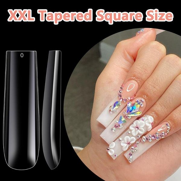 

false nails 120pcs/box xxl straight square full cover nail tips clear acrylic press on fake for salons home, Red;gold