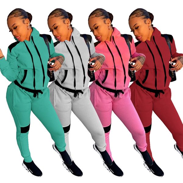 

multicolor patchwork 2 piece outfits for women winter clothes long sleeve pencil pants lounge wear matching set, White