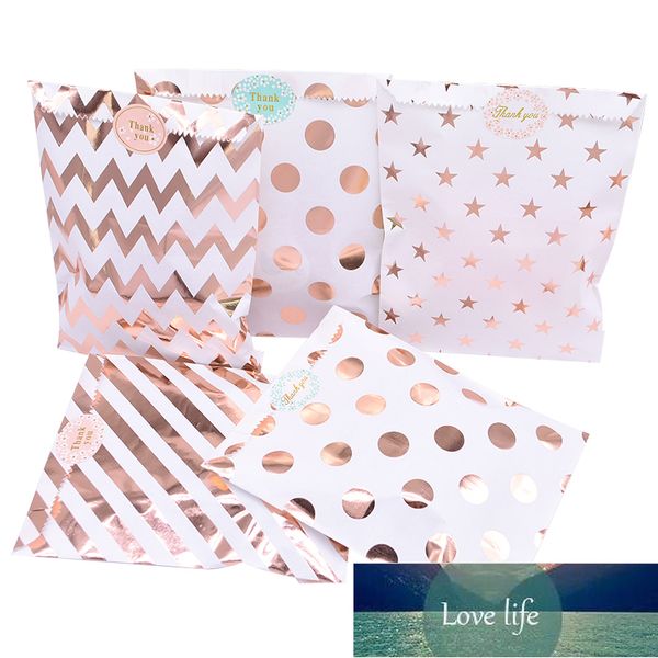 25Pcs Foil Rose Gold Paper Bag Striped Stars Dot Candy Sacchetti regalo Matrimonio Bambini Bomboniere Biscotti Sacchetti Cupcake Prezzo di fabbrica design esperto Qualità Ultimo