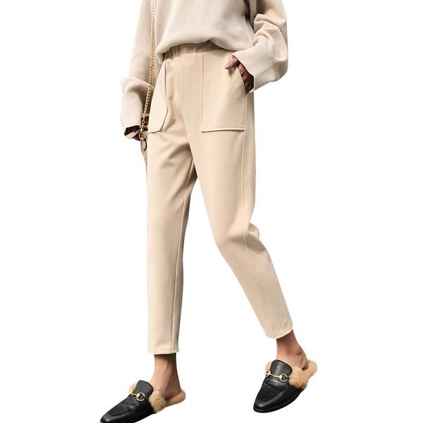 

women's pants & capris woolen casual elastic waist autumn and winter, Black;white