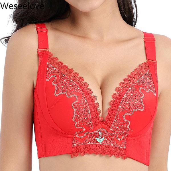 

bras weseelove women thin bra without steel ring plus size push up lingerie light and breathable underwear m14-3, Red;black