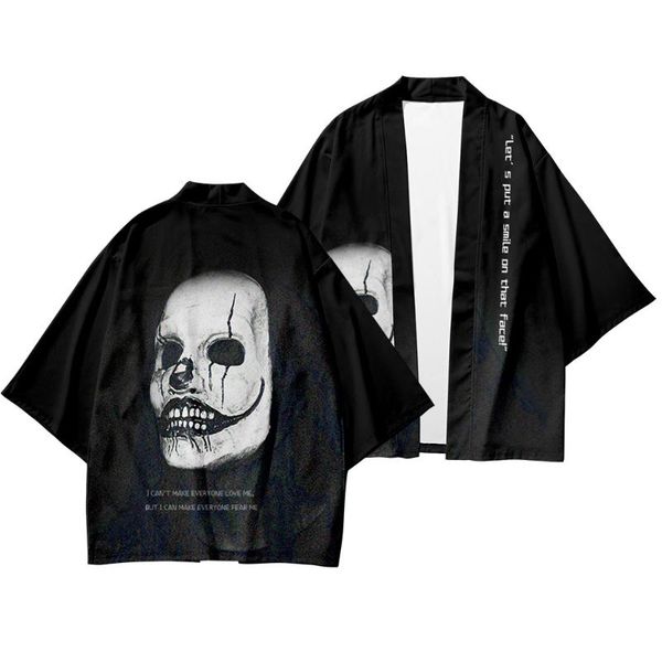 

ethnic clothing men black skull print shirt coat japanese cardigan yukata haori samurai costume kimono and pant jacket, Red