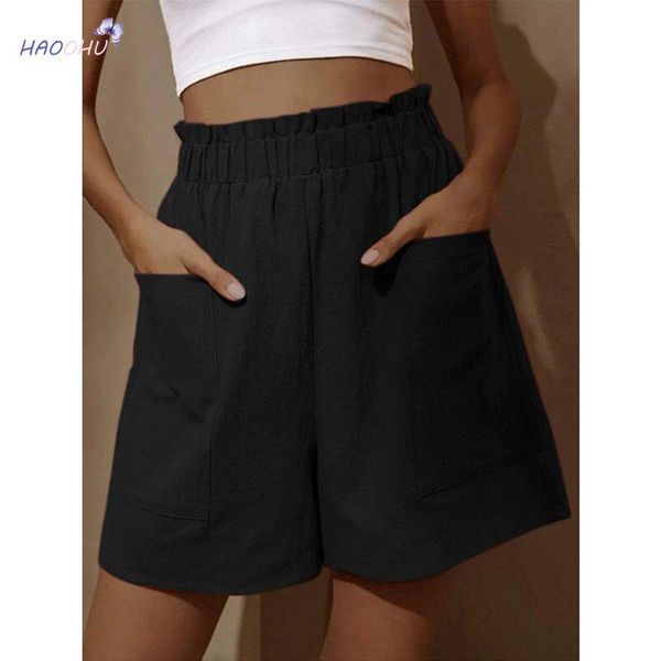 

women's shorts 2021 ladies cotton linen bud high waist fashion plus size wide leg casual urban beach loose street summer, White;black