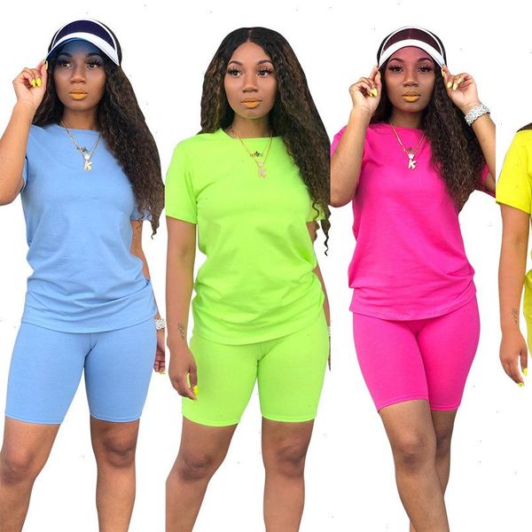 

2021 new women solid sporting casual two piece set short sleeve tee above knee pants suit tracksuit outfit 4 color, Gray