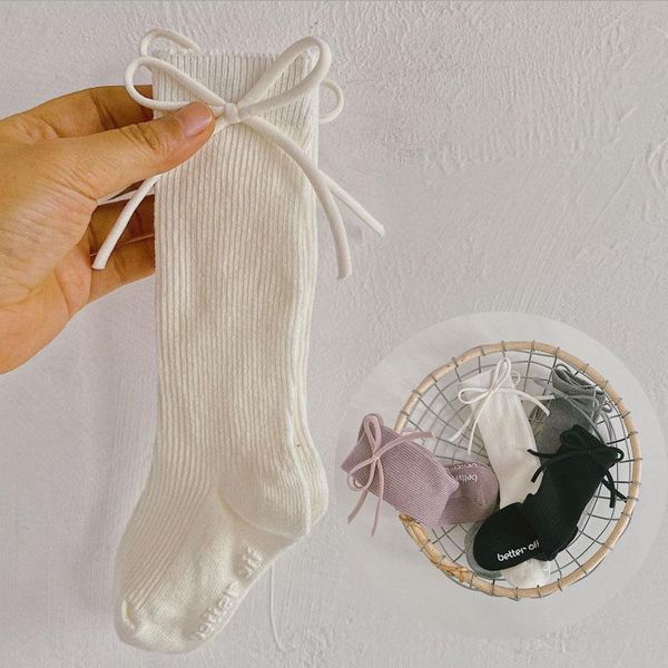 

socks girl big bow knee high long soft kids baby girls toddlers bowknot cotton 1-7 years, Pink;yellow