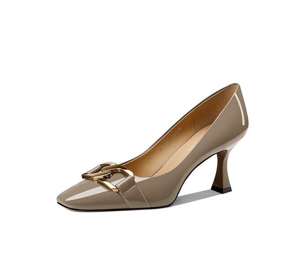 

designer women vintage high heel shoes nude genuine leather pumps sequined buckle spool heels 7 cm shallow mouth slip-on quare toe lady part, Black