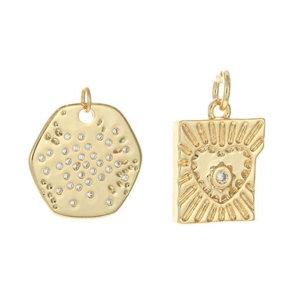 

sun design charms for jewelry making supplies gold heart pendant diy earring necklace bracelet copper cz round accessories, Bronze;silver