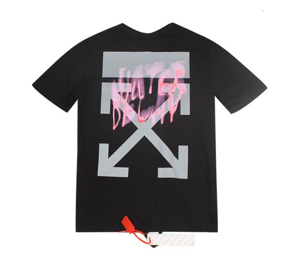 

new off graffiti splashing arrstyle letters creative printing loose men and women style couple short sleeve t-shirt, White;black