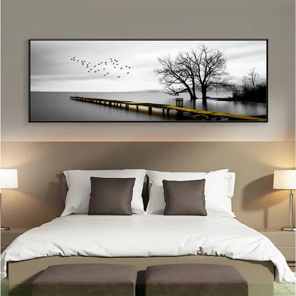 Dipinti di paesaggi in bianco e nero Immagini di pareti di alberi di uccelli per stampe su tela per soggiorno Decorazione domestica moderna