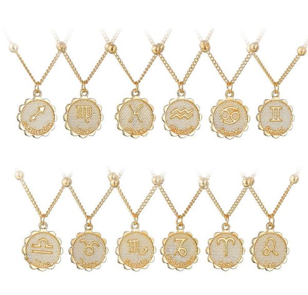 2021 heißer Verkauf 12 Konstellation Halskette Klassische 18k Gold Sternzeichen Runde Anhänger Perle Kette Halskette Schmuck