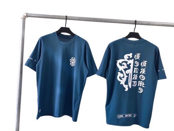 

t shirt 2021 ch denim blue couple short sleeve sanskrit t on back, White