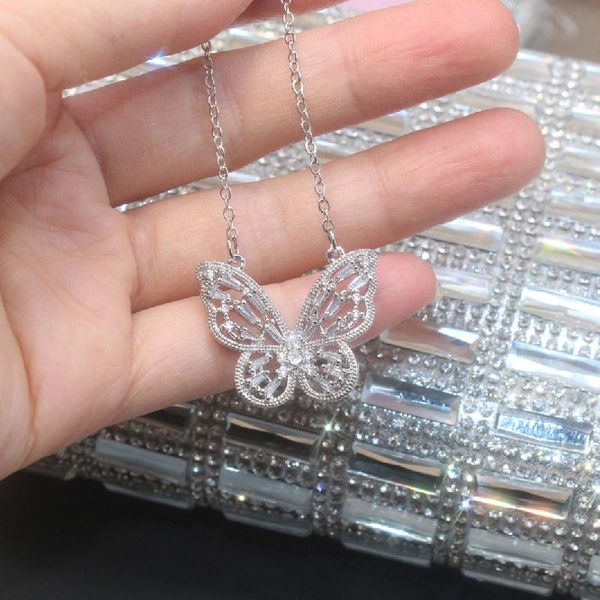 

pendant necklaces 2021 korea fashion jewelry exquisite copper inlaid zircon necklace elegant butterfly prom party for women, Silver