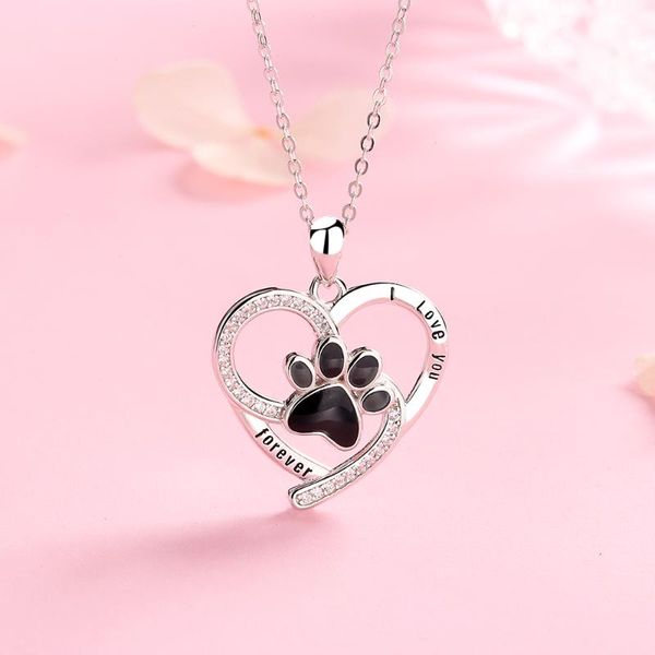 

pendant necklaces pet footprints hollow love dog claw necklace jewelry for girl, Silver