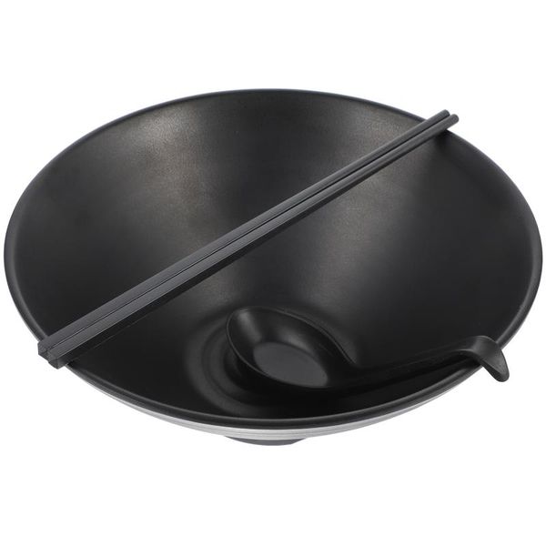 

bowls 1 set melamine japanese tableware ramen bowl spoon chopsticks (black)
