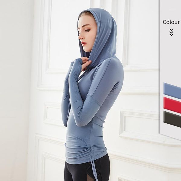 

yoga outfits autumn winter women running jacket fitness patchwork drawstring long sleeve hoodie outdoors sports sweatshirt1, White;red