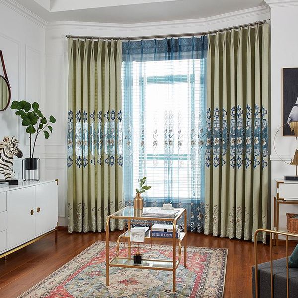 

curtain & drapes european style curtains square lattice stitching embroidery shading for living dining room bedroom