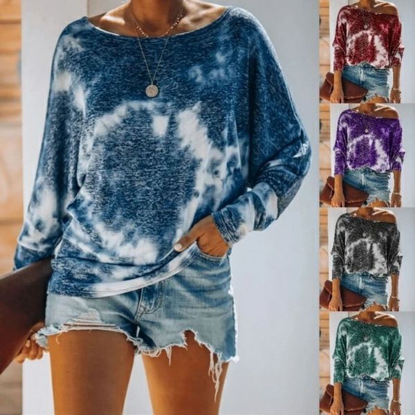 

women gradient batwing sleeve tshirt autumn crew neck loose tees famale casual top, White
