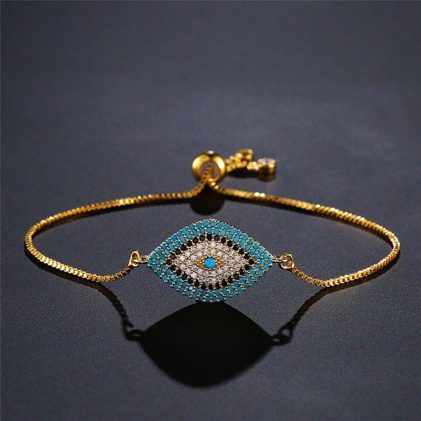 Trendy Türkisches Gold Evil Eye Armband Pave CZ Blue Eyes Kettenarmbänder Verstellbarer Damen-Party-Schmuck